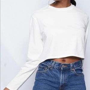 Long Sleeved Cropped T shirt in Ivory-